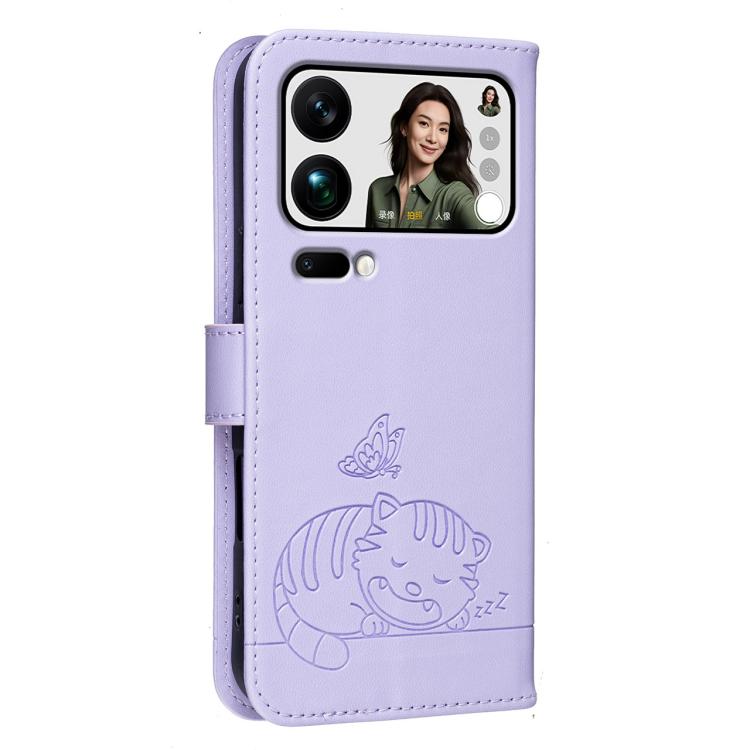 For Xiaomi 17 ProMax Cat Butterfly Embossed RFID Vegan Leather Phone Case with Strap