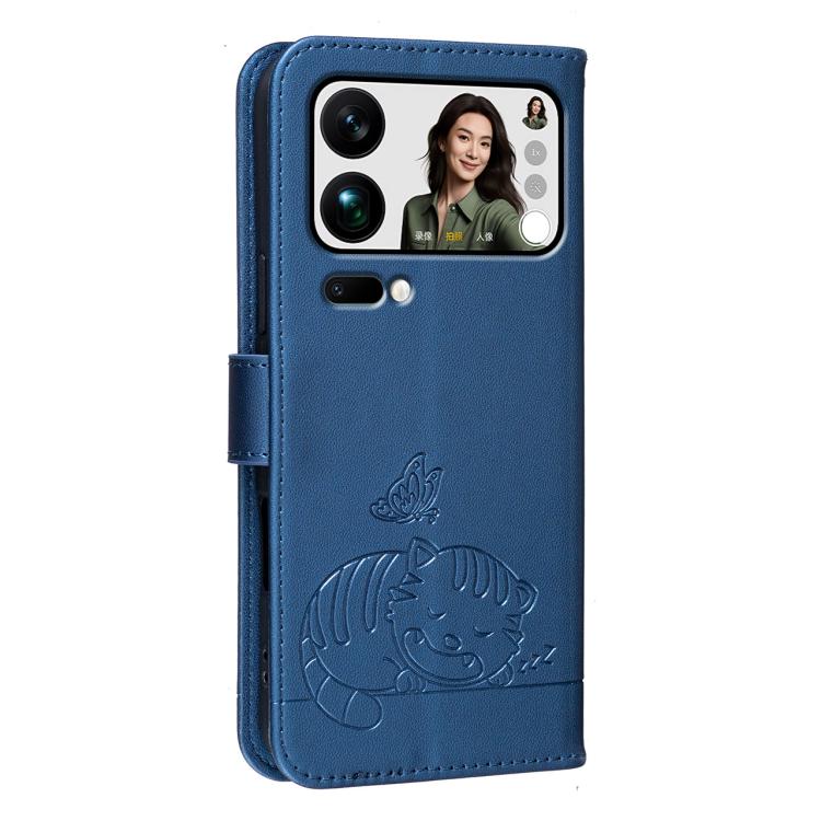 For Xiaomi 17 ProMax Cat Butterfly Embossed RFID Vegan Leather Phone Case with Strap