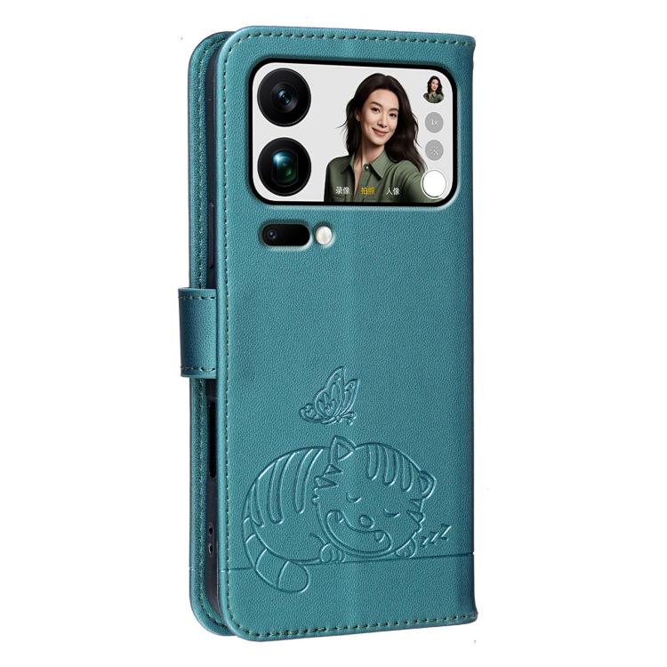 For Xiaomi 17 ProMax Cat Butterfly Embossed RFID Vegan Leather Phone Case with Strap