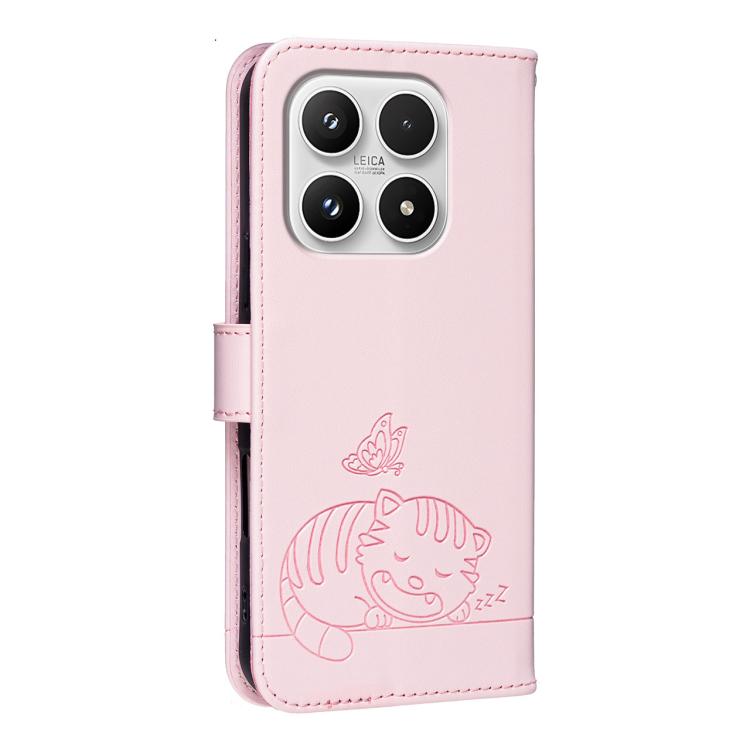 For Xiaomi 17 Cat Butterfly Embossed RFID Vegan Leather Phone Case with Strap