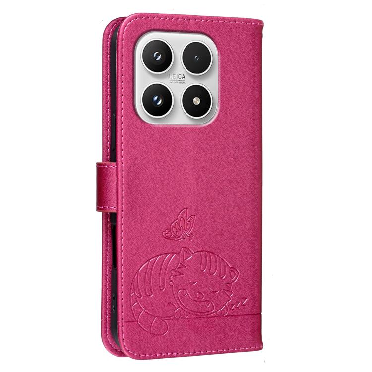 For Xiaomi 17 Cat Butterfly Embossed RFID Vegan Leather Phone Case with Strap