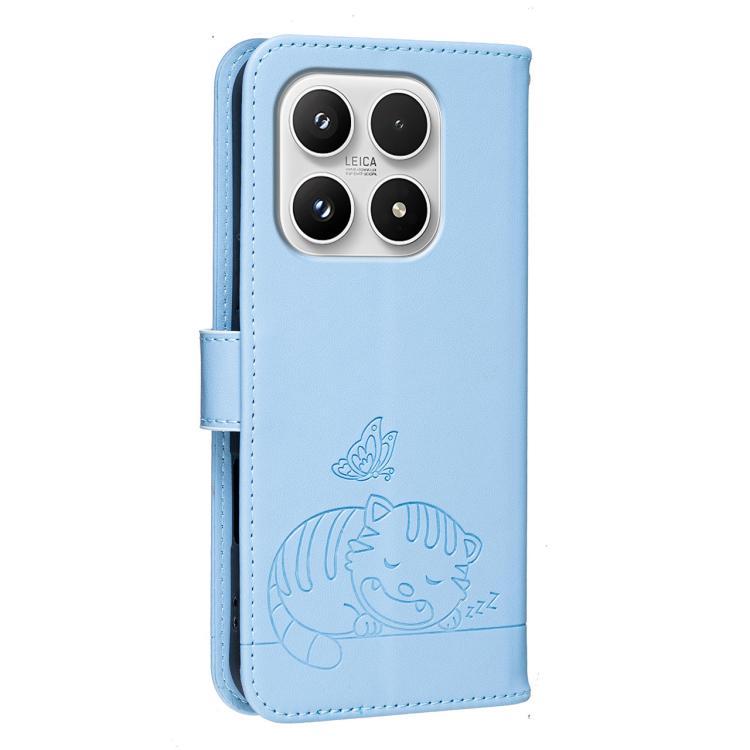 For Xiaomi 17 Cat Butterfly Embossed RFID Vegan Leather Phone Case with Strap