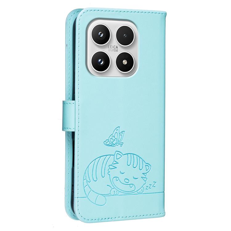 For Xiaomi 17 Cat Butterfly Embossed RFID Vegan Leather Phone Case with Strap