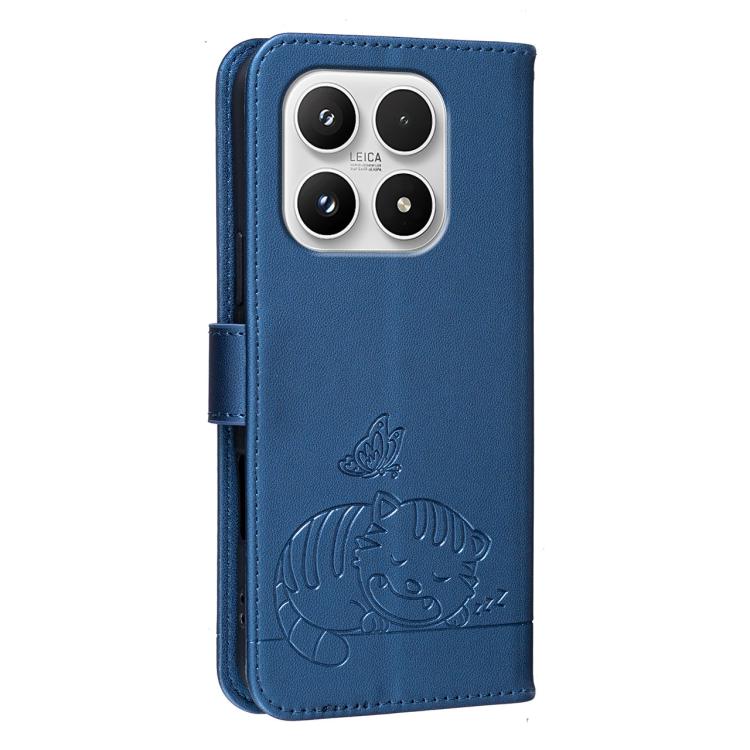 For Xiaomi 17 Cat Butterfly Embossed RFID Vegan Leather Phone Case with Strap