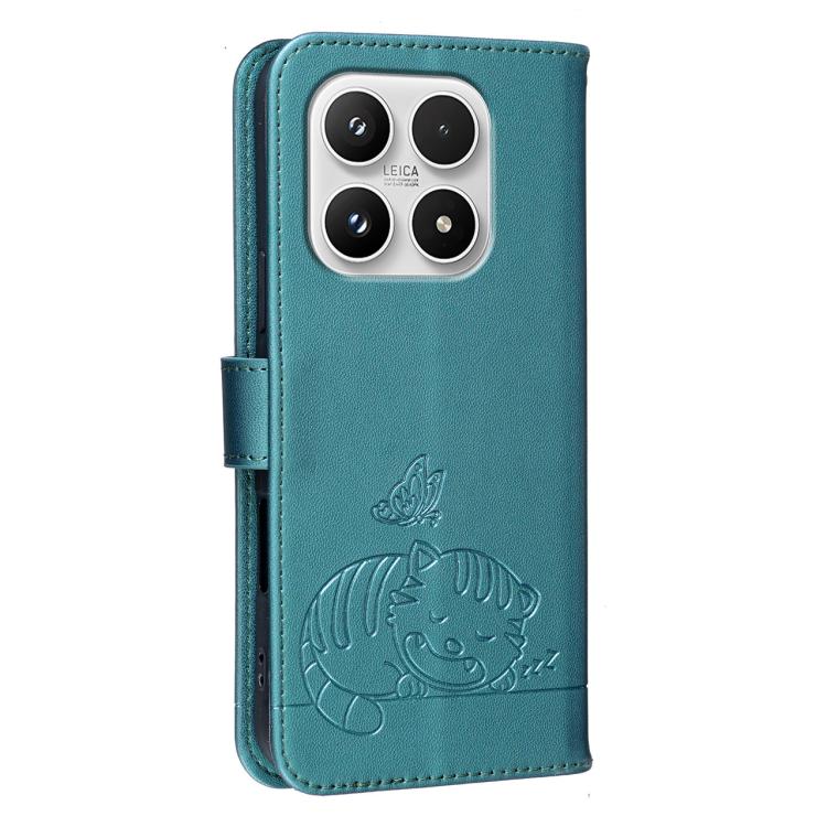 For Xiaomi 17 Cat Butterfly Embossed RFID Vegan Leather Phone Case with Strap