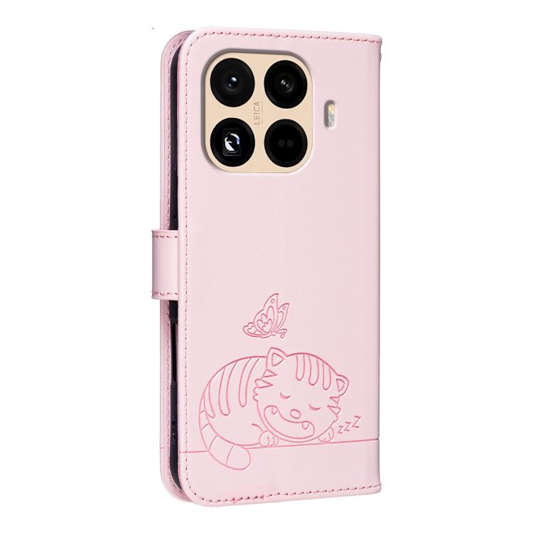 For Xiaomi 15T Pro 5G Cat Butterfly Embossed RFID Vegan Leather Phone Case with Strap
