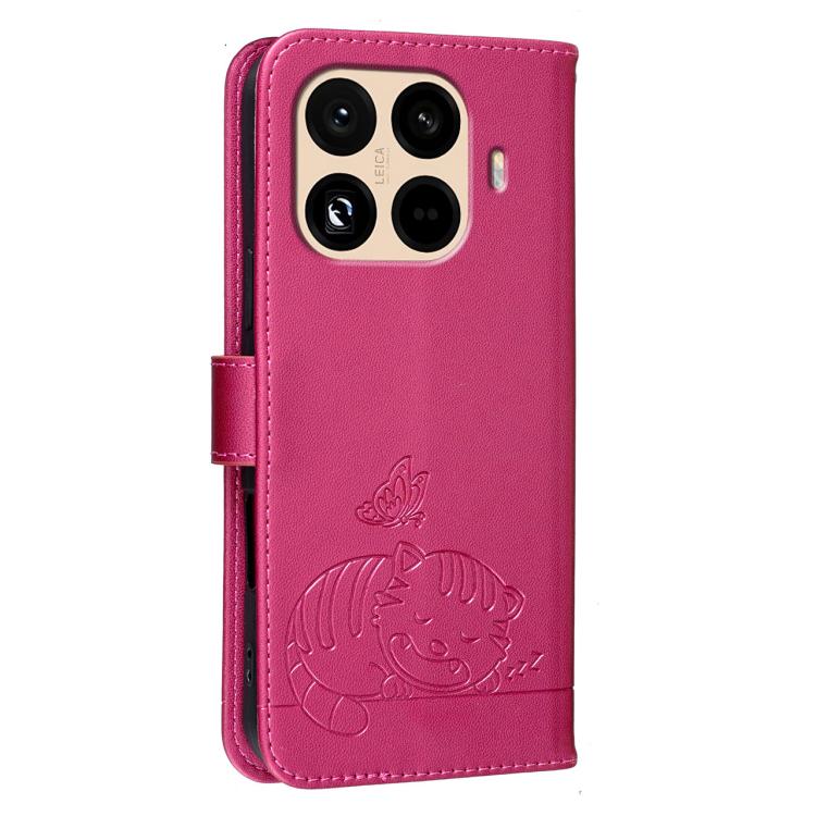For Xiaomi 15T Pro 5G Cat Butterfly Embossed RFID Vegan Leather Phone Case with Strap