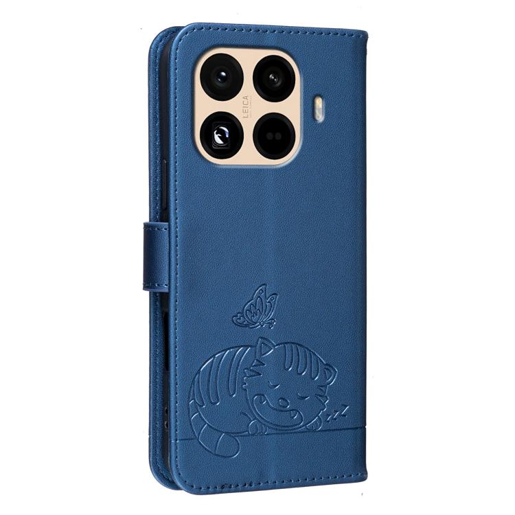 For Xiaomi 15T Pro 5G Cat Butterfly Embossed RFID Vegan Leather Phone Case with Strap