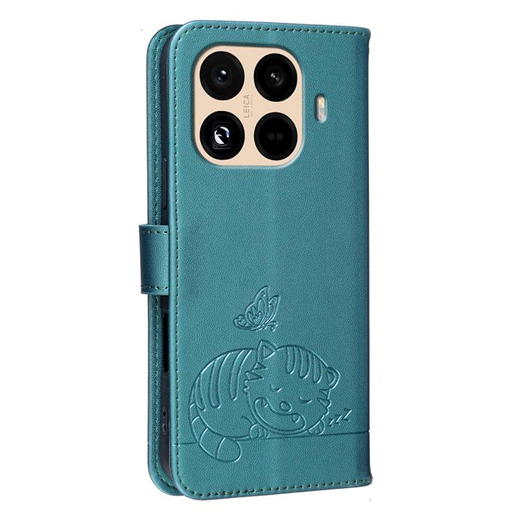 For Xiaomi 15T Pro 5G Cat Butterfly Embossed RFID Vegan Leather Phone Case with Strap
