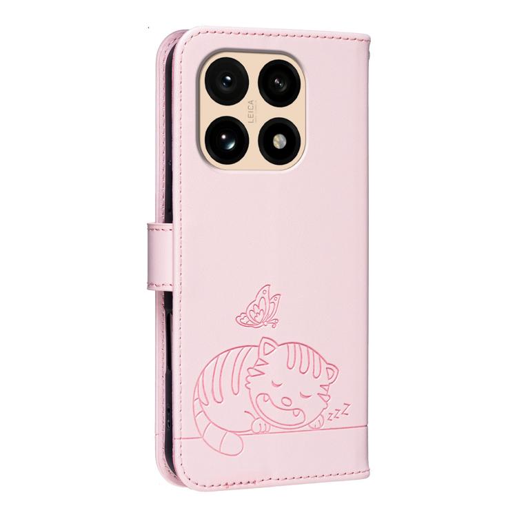 For Xiaomi 15T 5G Cat Butterfly Embossed RFID Vegan Leather Phone Case with Strap