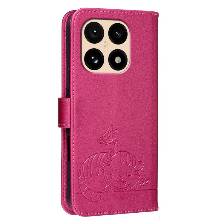 For Xiaomi 15T 5G Cat Butterfly Embossed RFID Vegan Leather Phone Case with Strap