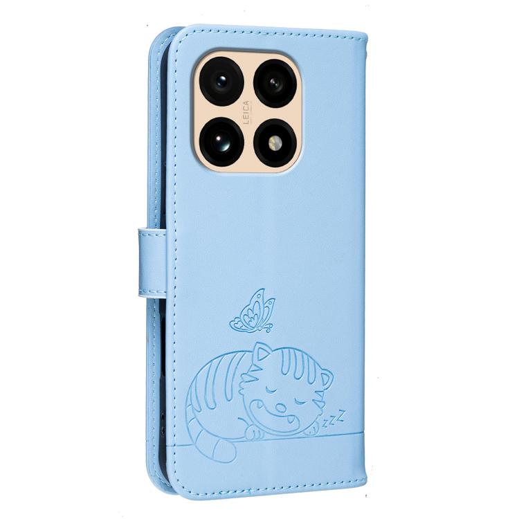 For Xiaomi 15T 5G Cat Butterfly Embossed RFID Vegan Leather Phone Case with Strap