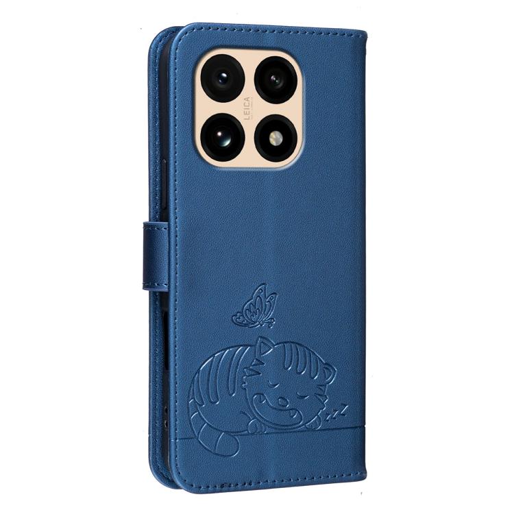 For Xiaomi 15T 5G Cat Butterfly Embossed RFID Vegan Leather Phone Case with Strap