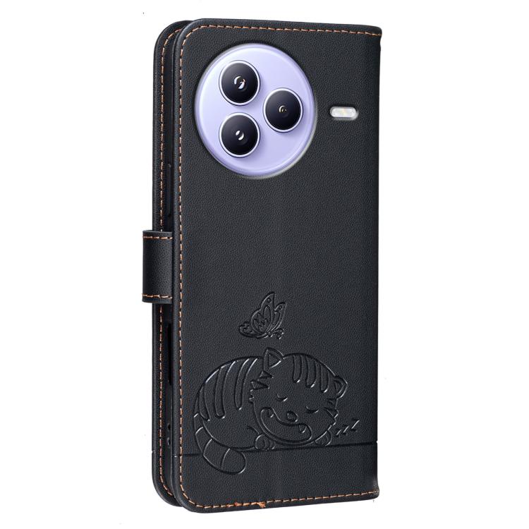 For Xiaomi Civi 5 Pro Cat Butterfly Embossed RFID Vegan Leather Phone Case with Strap