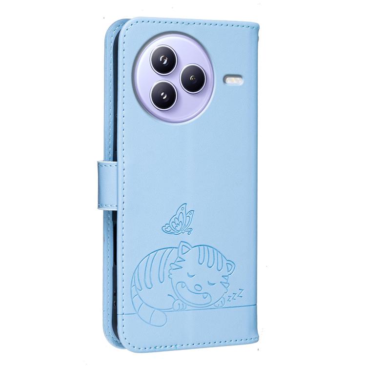 For Xiaomi Civi 5 Pro Cat Butterfly Embossed RFID Vegan Leather Phone Case with Strap