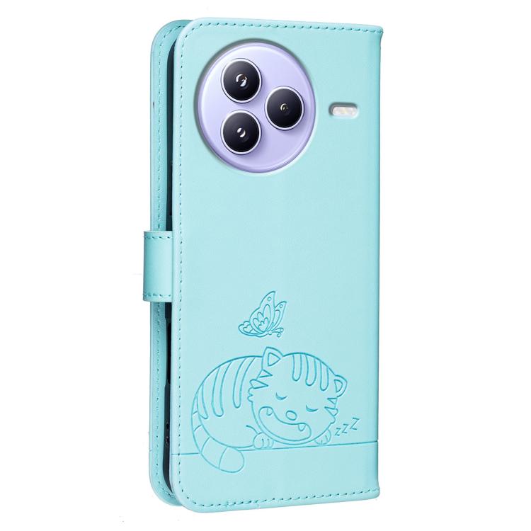 For Xiaomi Civi 5 Pro Cat Butterfly Embossed RFID Vegan Leather Phone Case with Strap