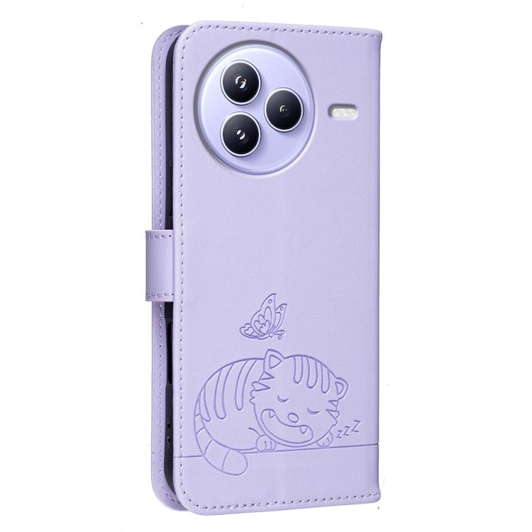 For Xiaomi Civi 5 Pro Cat Butterfly Embossed RFID Vegan Leather Phone Case with Strap
