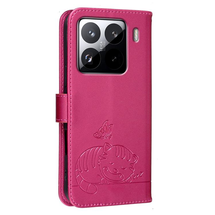For Xiaomi 15S Pro Cat Butterfly Embossed RFID Vegan Leather Phone Case with Strap