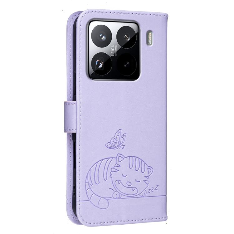 For Xiaomi 15S Pro Cat Butterfly Embossed RFID Vegan Leather Phone Case with Strap