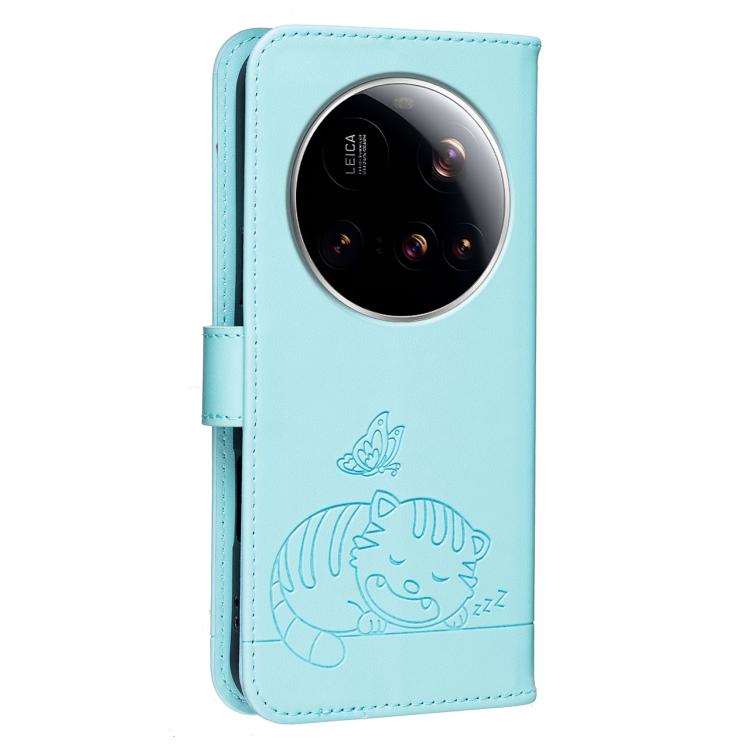 For Xiaomi 15 Ultra Cat Butterfly Embossed RFID Vegan Leather Phone Case with Strap