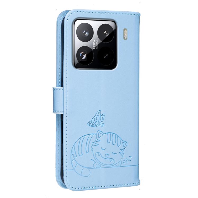 For Xiaomi 15 Pro Cat Butterfly Embossed RFID Vegan Leather Phone Case with Strap