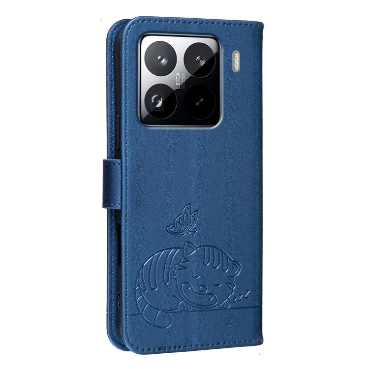 For Xiaomi 15 Pro Cat Butterfly Embossed RFID Vegan Leather Phone Case with Strap