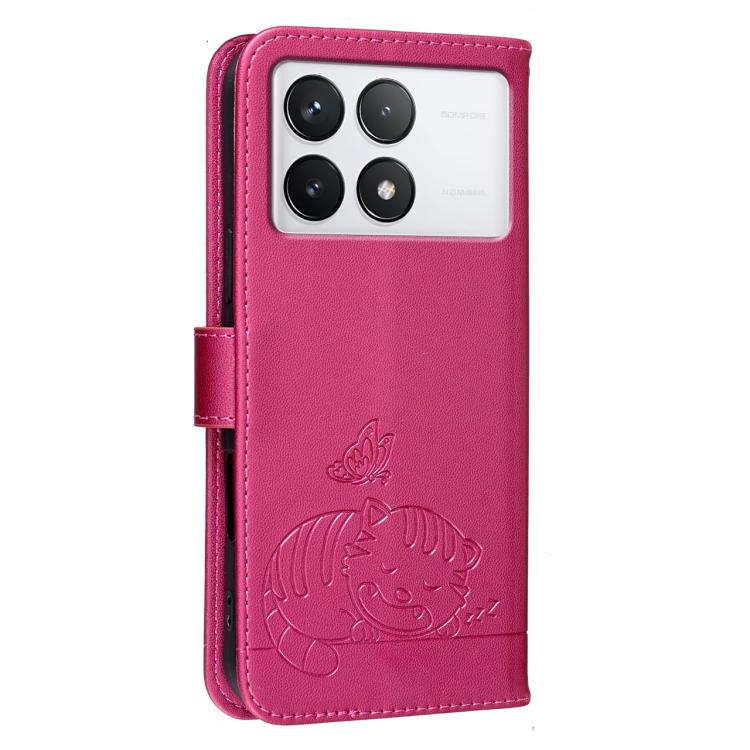 For Xiaomi 14T Cat Butterfly Embossed RFID Vegan Leather Phone Case with Strap