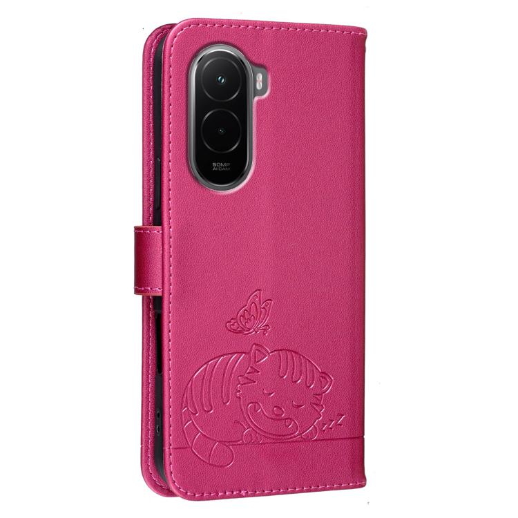 For Xiaomi 14 Cat Butterfly Embossed RFID Vegan Leather Phone Case with Strap