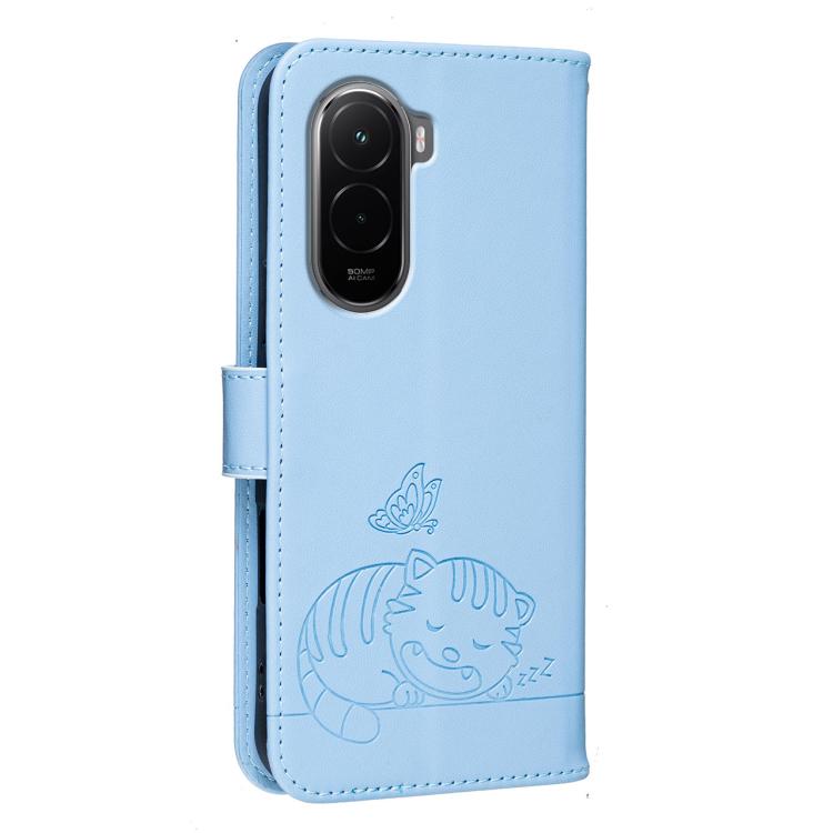 For Xiaomi 14 Cat Butterfly Embossed RFID Vegan Leather Phone Case with Strap