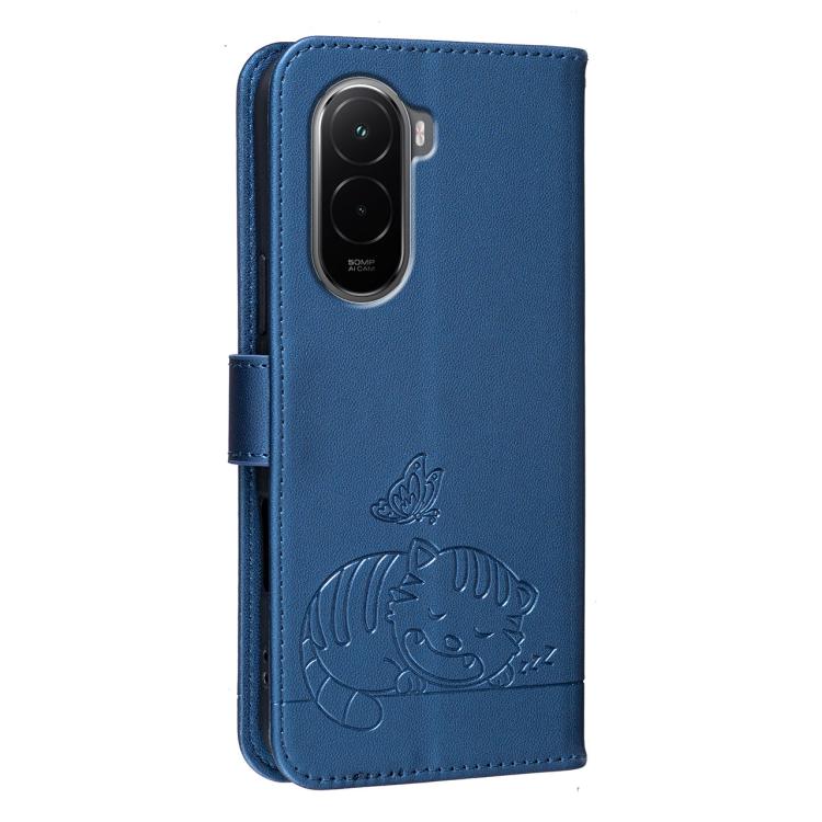 For Xiaomi 14 Cat Butterfly Embossed RFID Vegan Leather Phone Case with Strap