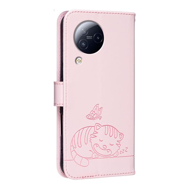 For Xiaomi Civi3 Cat Butterfly Embossed RFID Vegan Leather Phone Case with Strap