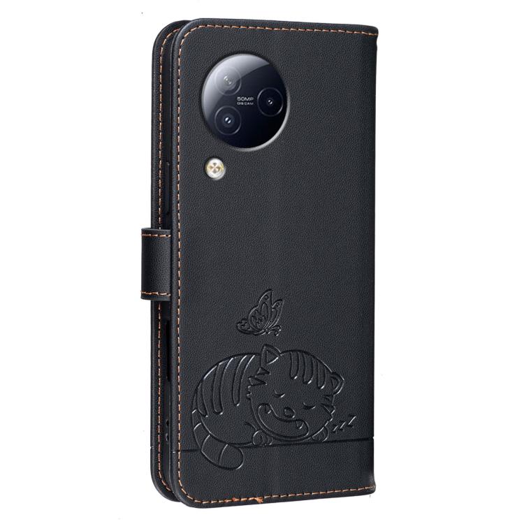 For Xiaomi Civi3 Cat Butterfly Embossed RFID Vegan Leather Phone Case with Strap