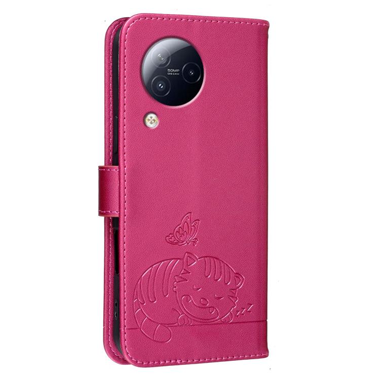 For Xiaomi Civi3 Cat Butterfly Embossed RFID Vegan Leather Phone Case with Strap