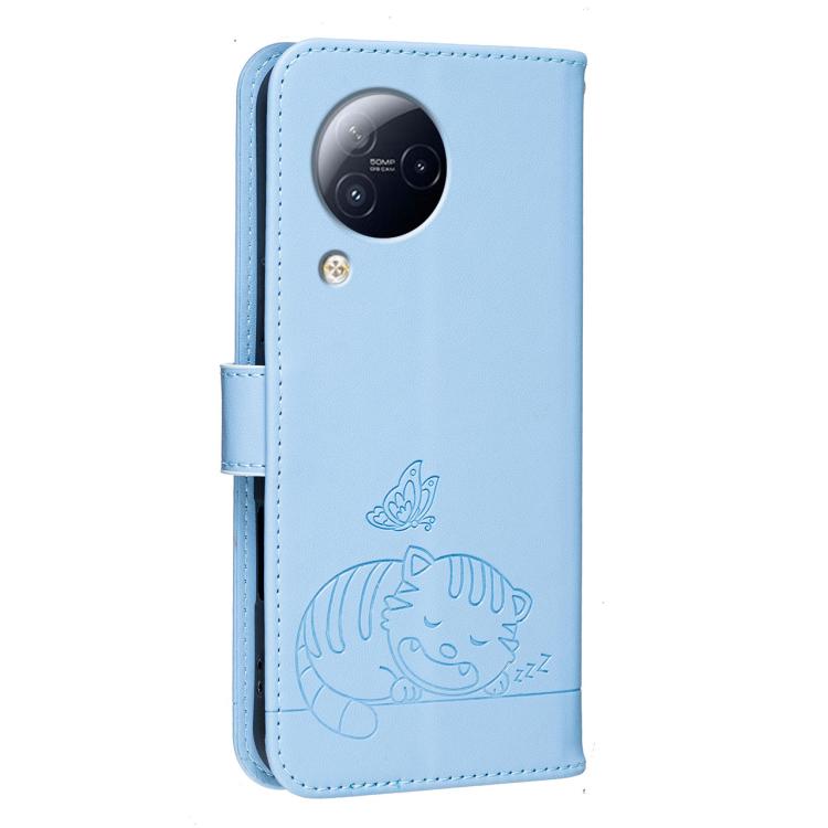 For Xiaomi Civi3 Cat Butterfly Embossed RFID Vegan Leather Phone Case with Strap