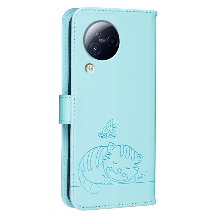 For Xiaomi Civi3 Cat Butterfly Embossed RFID Vegan Leather Phone Case with Strap