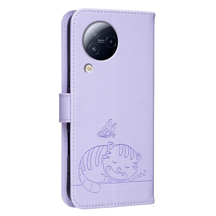 For Xiaomi Civi3 Cat Butterfly Embossed RFID Vegan Leather Phone Case with Strap