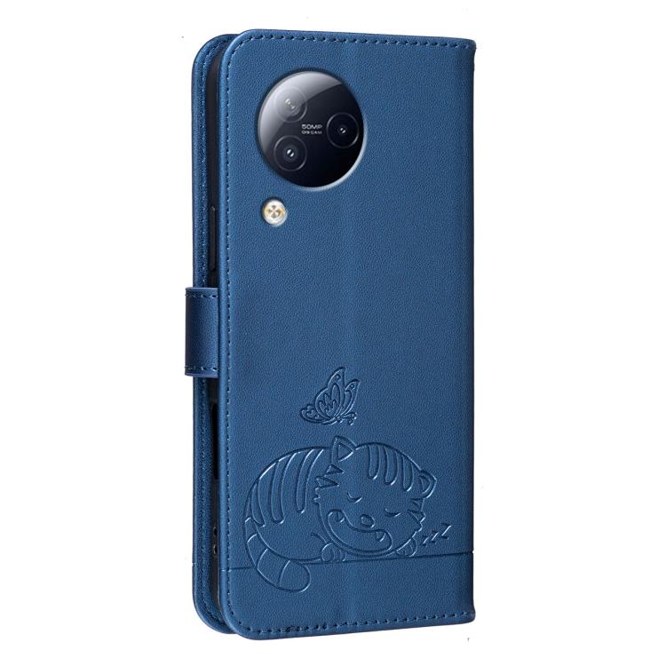 For Xiaomi Civi3 Cat Butterfly Embossed RFID Vegan Leather Phone Case with Strap