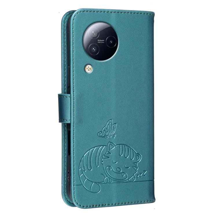 For Xiaomi Civi3 Cat Butterfly Embossed RFID Vegan Leather Phone Case with Strap
