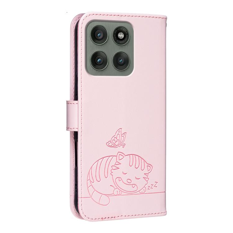 For Motorola Edge 60 Pro Cat Butterfly Embossed RFID Vegan Leather Phone Case with Strap