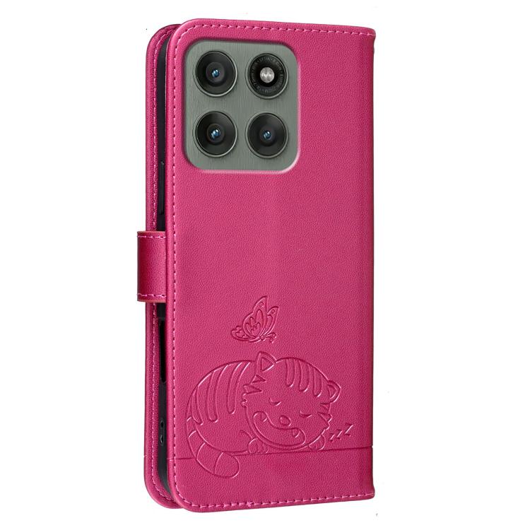 For Motorola Edge 60 Pro Cat Butterfly Embossed RFID Vegan Leather Phone Case with Strap