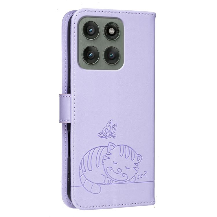 For Motorola Edge 60 Pro Cat Butterfly Embossed RFID Vegan Leather Phone Case with Strap