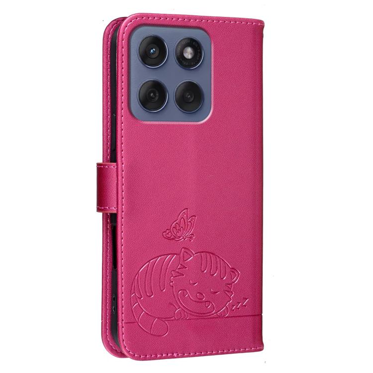 For Motorola Edge 70 Cat Butterfly Embossed RFID Vegan Leather Phone Case with Strap