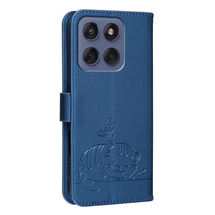 For Motorola Edge 70 Cat Butterfly Embossed RFID Vegan Leather Phone Case with Strap