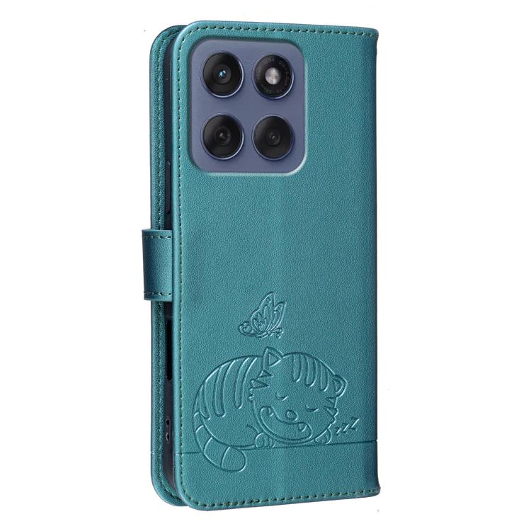 For Motorola Edge 70 Cat Butterfly Embossed RFID Vegan Leather Phone Case with Strap