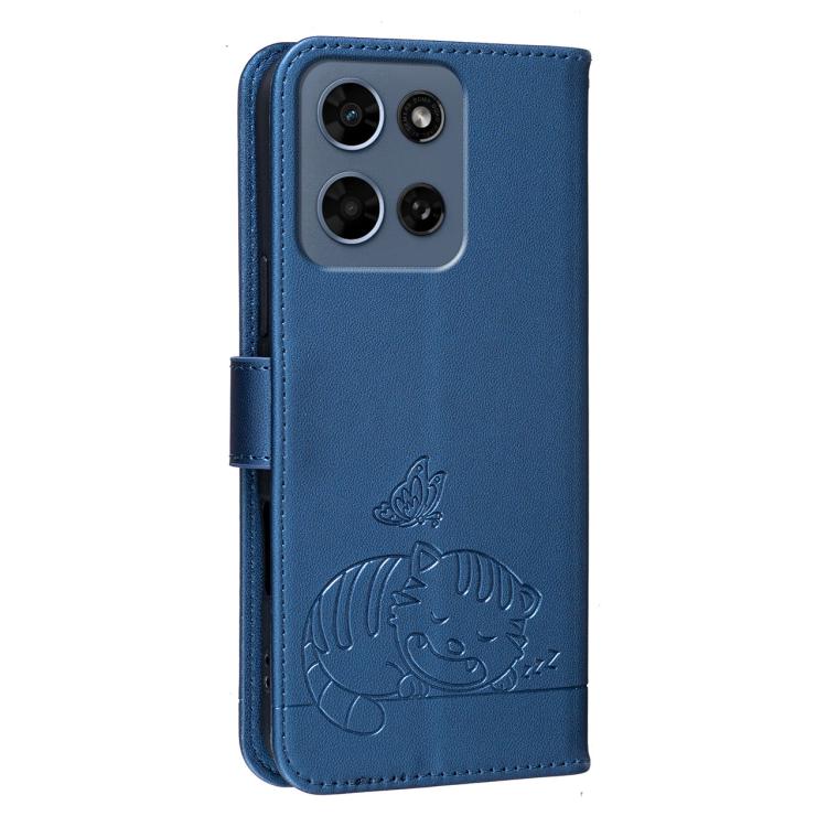 For Motorola Moto G 2026 Cat Butterfly Embossed RFID Vegan Leather Phone Case with Strap