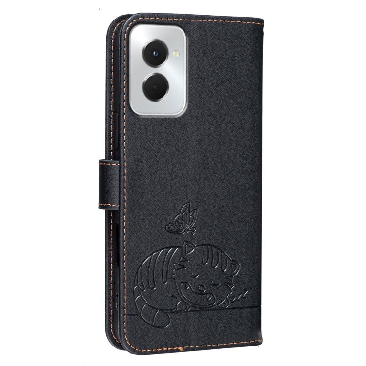 For Motorola Moto G Power 5G 2024 Cat Butterfly Embossed RFID Vegan Leather Phone Case with Strap