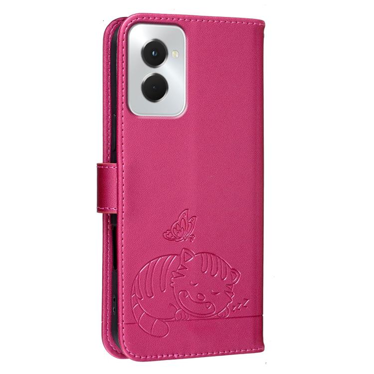 For Motorola Moto G Power 5G 2024 Cat Butterfly Embossed RFID Vegan Leather Phone Case with Strap