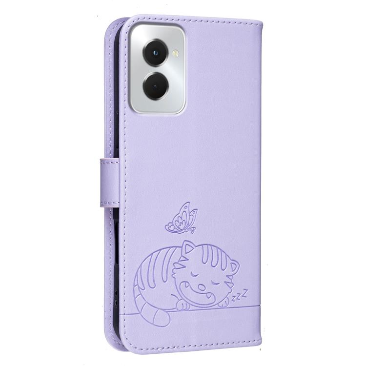 For Motorola Moto G Power 5G 2024 Cat Butterfly Embossed RFID Vegan Leather Phone Case with Strap