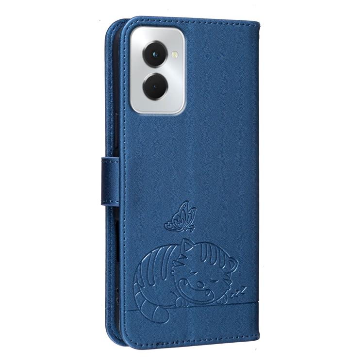 For Motorola Moto G Power 5G 2024 Cat Butterfly Embossed RFID Vegan Leather Phone Case with Strap