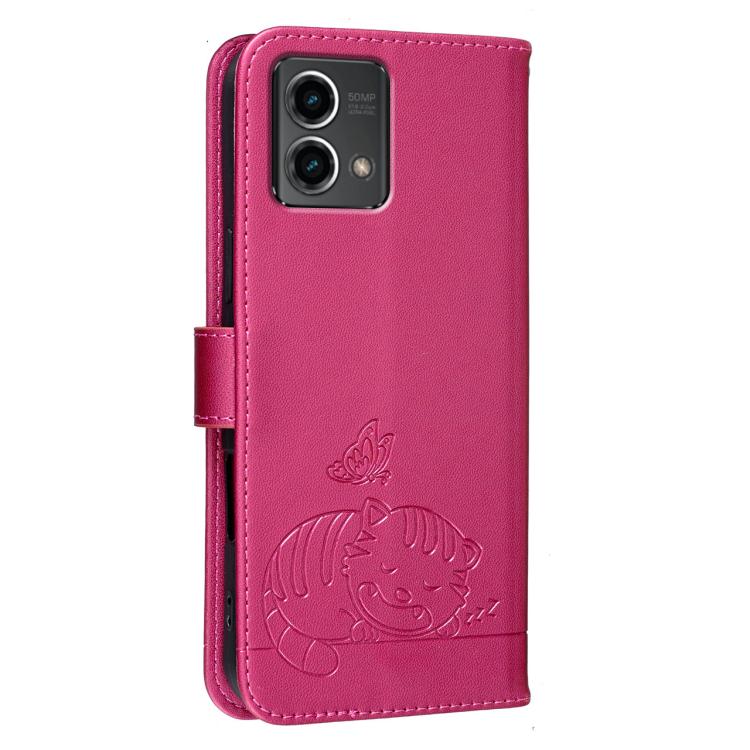 For Motorola Moto G Stylus 5G 2024 Cat Butterfly Embossed RFID Vegan Leather Phone Case with Strap